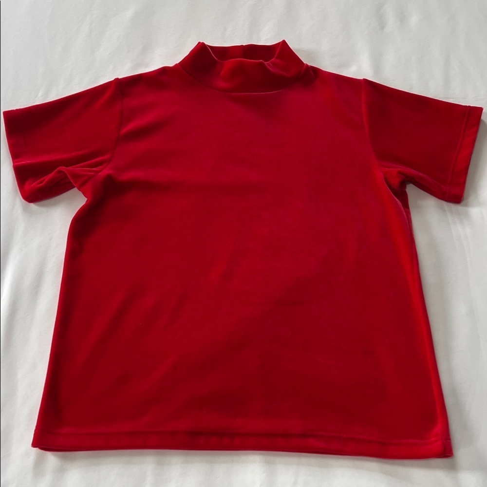 Vintage Stephanie Andrews Red Velvet Mock Neck Short Sleeve Top